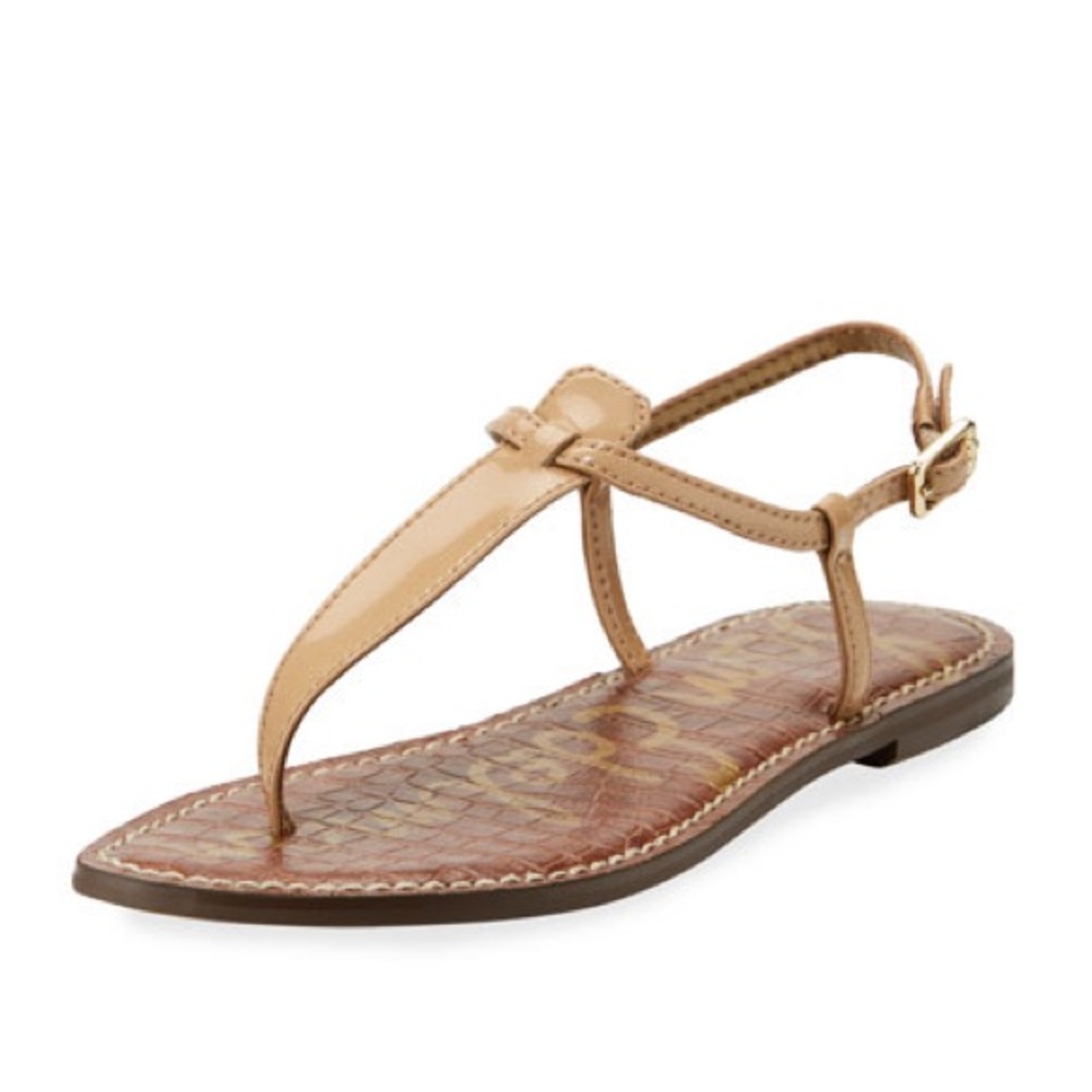 Sam Edelman Gigi Patent Leather Flat Thong Sandal in Almond Patent